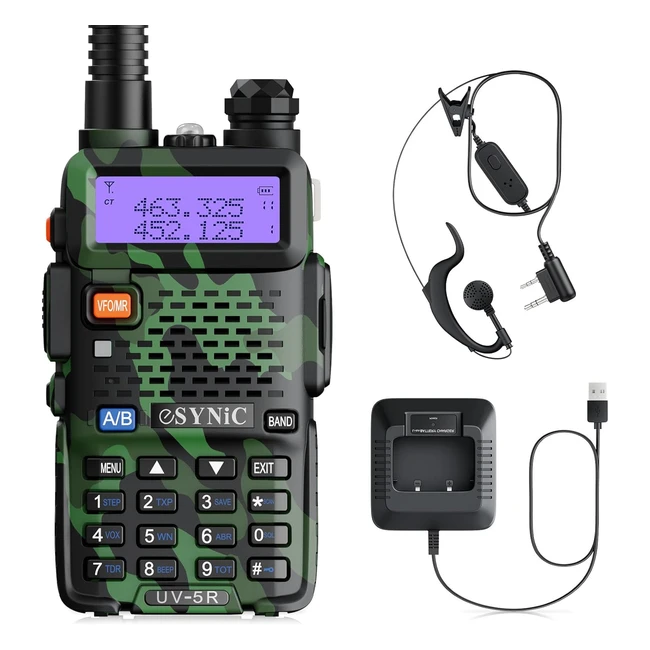 Walkie Talkie ESYNIC UV5R Dual Band VHF/UHF 128 Canales LED Alarma Función VOX