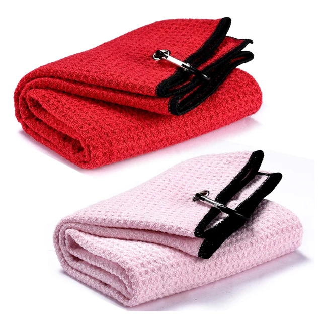 Yizerel 2 Pack Trifold Golf Towel Set - Microfiber Fabric - Waffle Pattern - Heavy Duty - 2 Pcs 2 Colors
