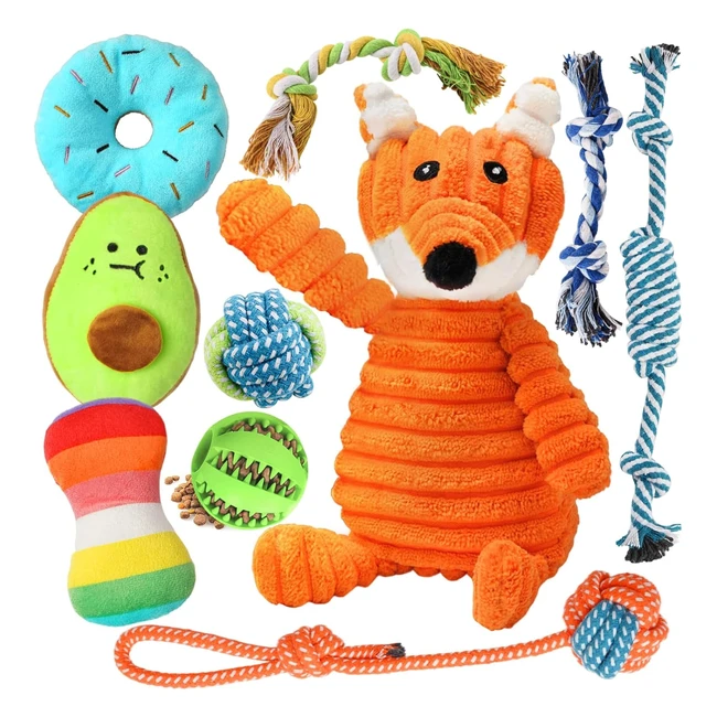 Luxury Puppy Toys 10 Pack - Squeaky Plush Rope Chew Toys Set for Small Dogs - Xm