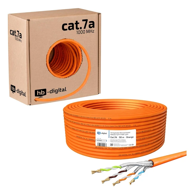 Câble Réseau LAN Ethernet RJ45 SFTP CAT 7A 50m HBDigital 1200MHz AWG23 Orange