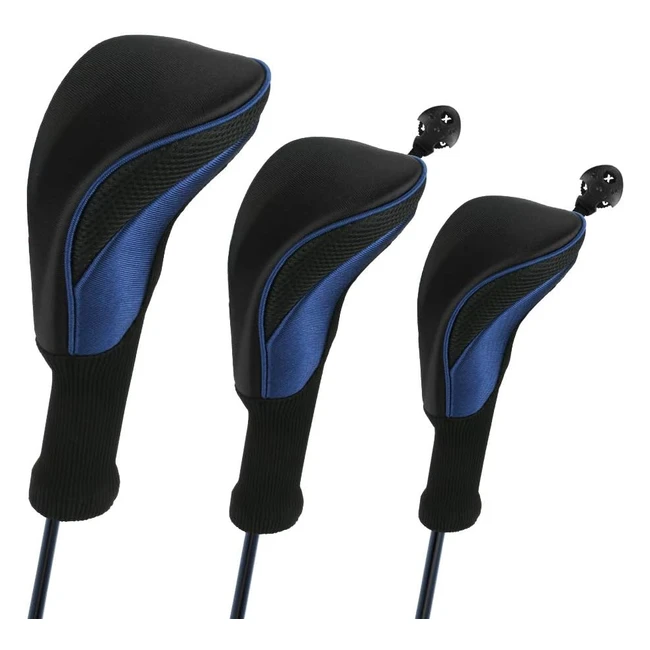NumberOne Golf Club Head Covers for Fairway Woods Driver Hybrids 3pcs - Long Nec