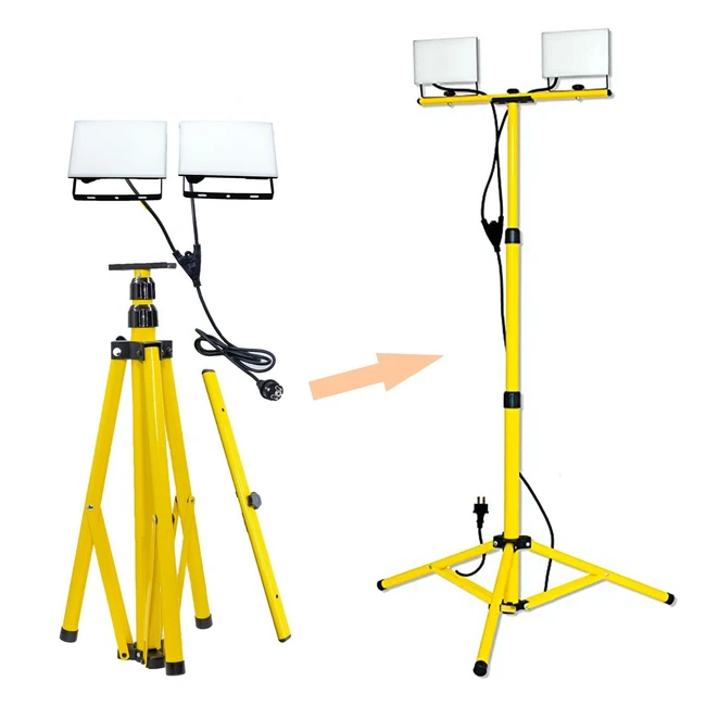 Doppio Faretto LED da Cantiere su Treppiede Telescopico 4800 Lumen 60W IK08 IP65