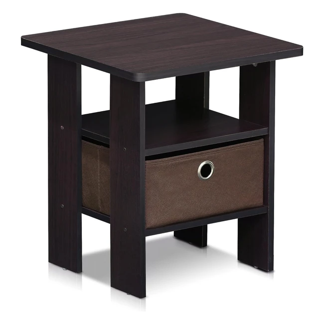 Furinno Andrey End Table Side Table Nightstand Dark Walnut 1Pack - Compact Desig