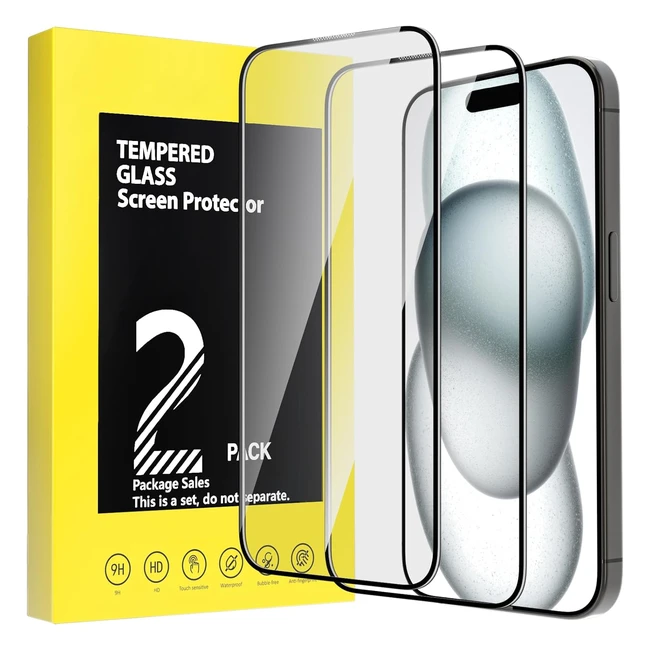 Verre tremp iPhone 15 2 pices - Protection anti-rayures 9H - Installation fa