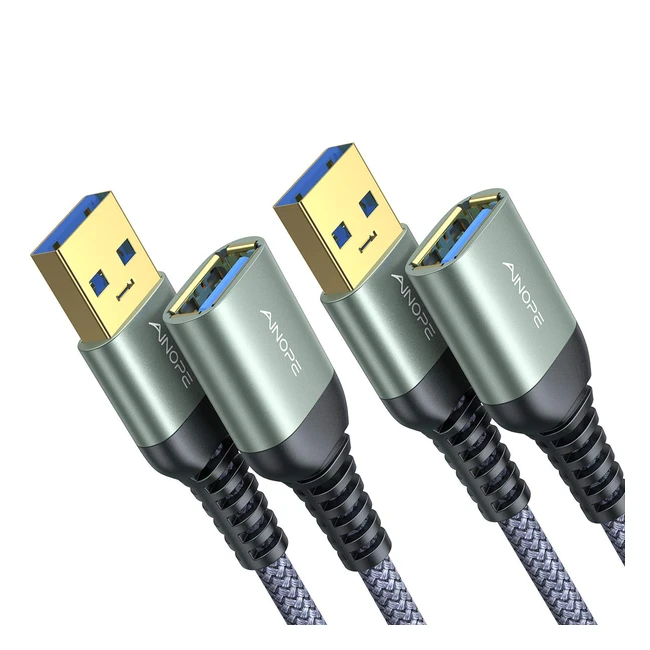 Câble rallonge USB 3.0 2m AINOPE 2 Pack - Transfert Rapide - Connecteurs Plaqués Or