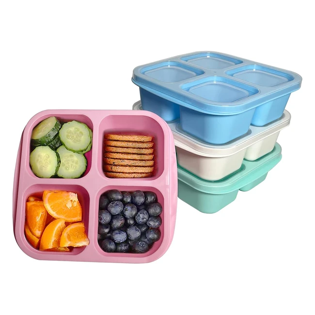 Meeyuu 4 Pack Snack Containers 4 Compartments Bento Snack Box - Meal Prep Lunch Containers for Kids Adults - Green/Blue/Pink/White