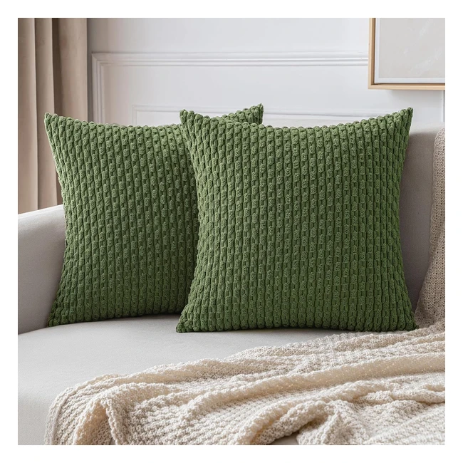 MIULEE Corduroy Cushion Covers Pack of 2 18x18 Inch Matcha Green Soft Square Pillowcase