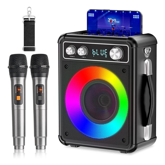 Macchina Karaoke Bluetooth Portatile Ankuka T03 - 2 Microfoni Wireless - Luci LE