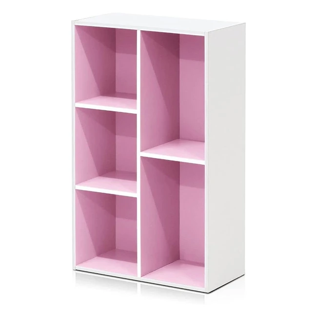 Furinno Luder 5Cube Reversible Open Shelf WhitePink - Stylish Design, Easy Assembly