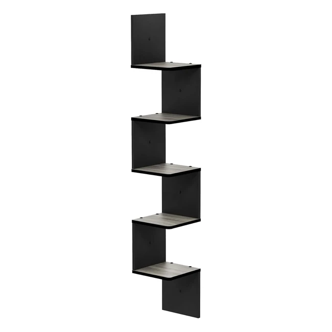 Furinno Wall Mounted Shelves French Oak GreyBlack 5-Tier Square - Space Saving 