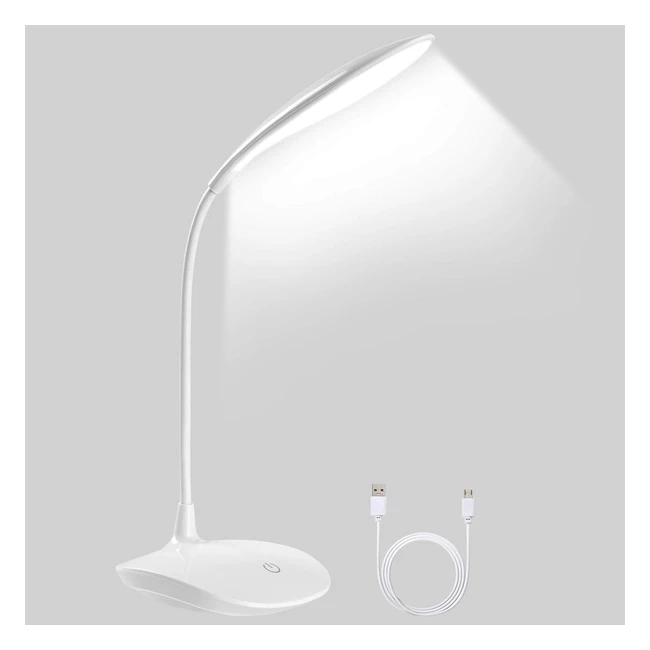 URAQT Desk Lamp USB Portable EyeCareTable Lamp 3 Light Modes Office Gooseneck Lamp LED Desk Lamp Touch Control - White