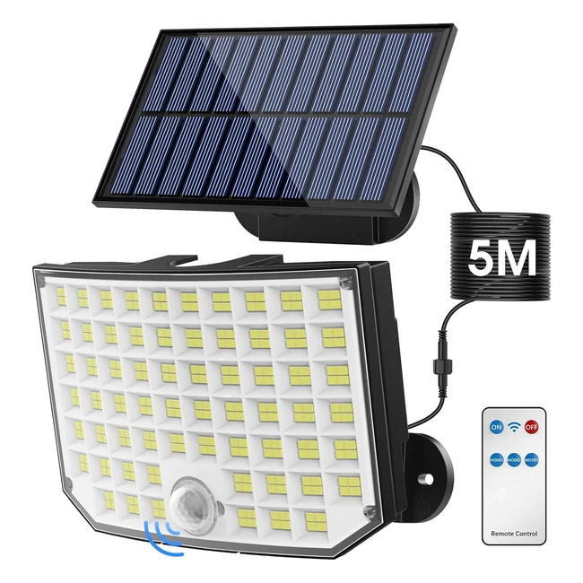 Lampe Solaire Exterieur 256 LED IP65 Etanche - 3 Modes Spot Solaire - 5m Cable
