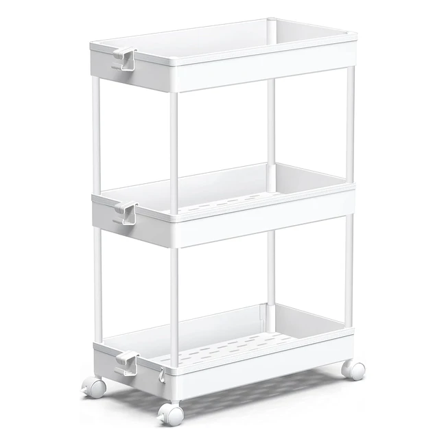 Spacekeeper Storage Trolley 3-Tier Slide Out Rolling Utility Cart - Large Capacity & Multifunctional - White