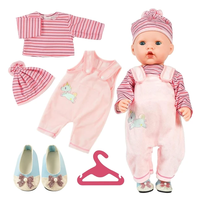 Abito per bambole new born baby doll 3545cm stampa con cappello, scarpe e gruccia rosa