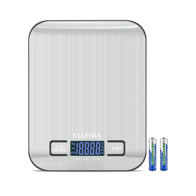Viafoia Digital Kitchen Scale 5kg11lb Professional Electronic Weighing Scales LCD Display Stainless Steel