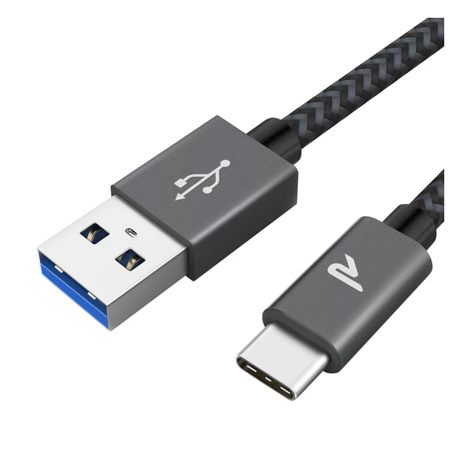 Rampow Cable USB C Charge Rapide 3A QC30 - Nylon Tressé - iPhone 15 Pro Samsung S22 - Gris 1m