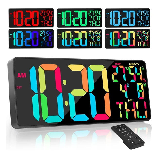 Horloge murale numérique LED 18 pouces Xrexs avec télécommande - Température/Date/Jour - 8 langues