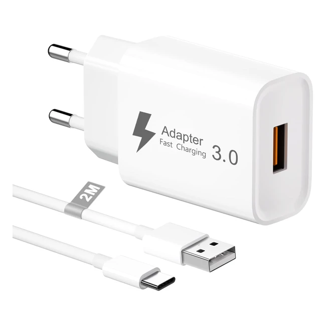 Chargeur USB Rapide 18W avec Cble USB C 2m - Quick Charge 30 - Adaptateur Pri