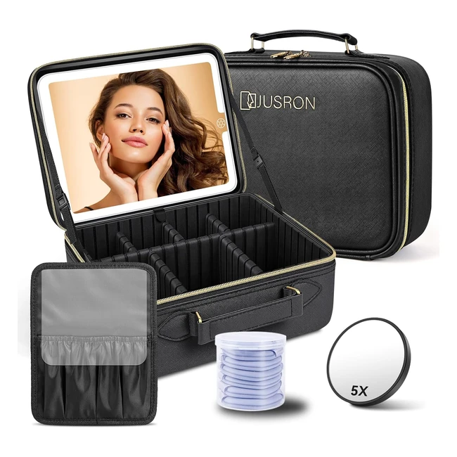 Jusron Trousse de Maquillage avec Miroir LED - 3 Modes dEclairage - Sac de Rang