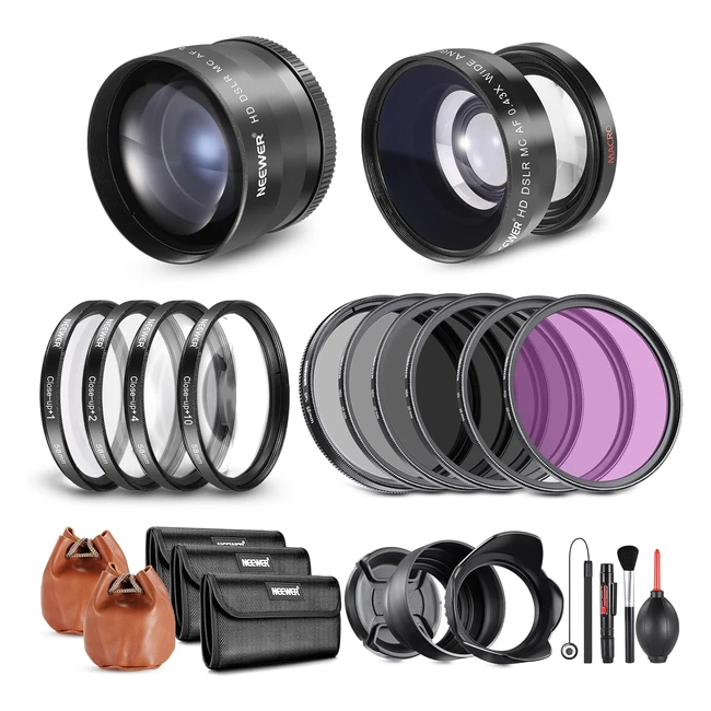 Neewer 58mm Objectif et Filtre Grand Angle 0.43x et Téléobjectif 2.2x pour Canon Nikon Olympus Panasonic Fujifilm