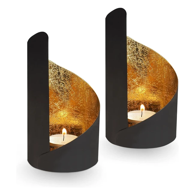 Candelabros Modernos Gadgy - Juego de 2 Portavelas Decorativos Negro y Oro