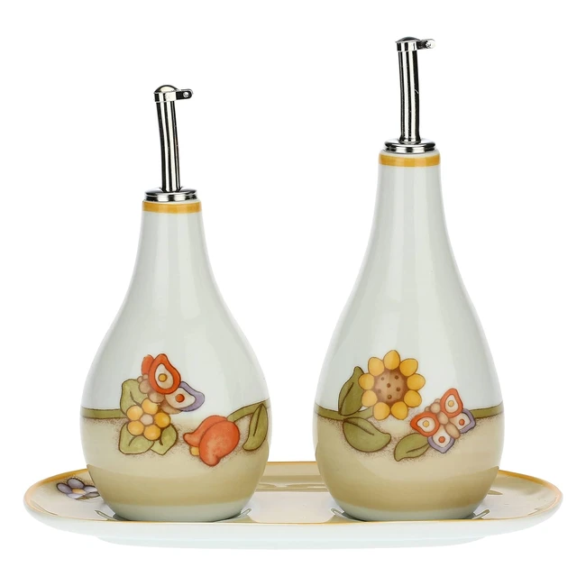 Thunset Olio e Aceto Country con Vassoietto - Set Porcellana Decorato