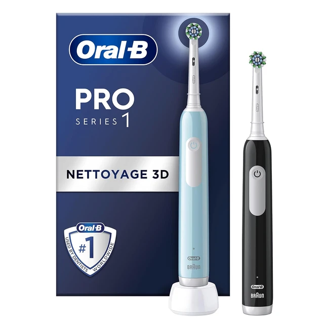 OralB Pro Series 1 Lot de 2 Brosses à Dents Électriques Bleu et Noir - Élimine la Plaque Dentaire - Rechargeable
