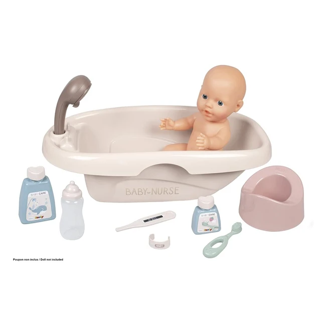 Smoby Baby Nurse Set Baignoire et Accessoires pour Poupes 8 Accessoires Inclus