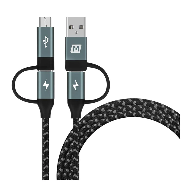 Momax Multi Charging Cable 4 in 1 Nylon Braided USB C x2/Micro USB/USB Ports 3A