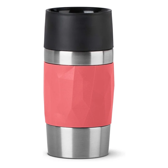 Emsa N21604 Travel Mug Compact Thermobecher Isoliert Edelstahl 0,3 Liter 3 Stunden heiß 6 Stunden kalt BPA-frei 100% auslaufsicher spülmaschinenfest 360 Trinköffnung Koralle