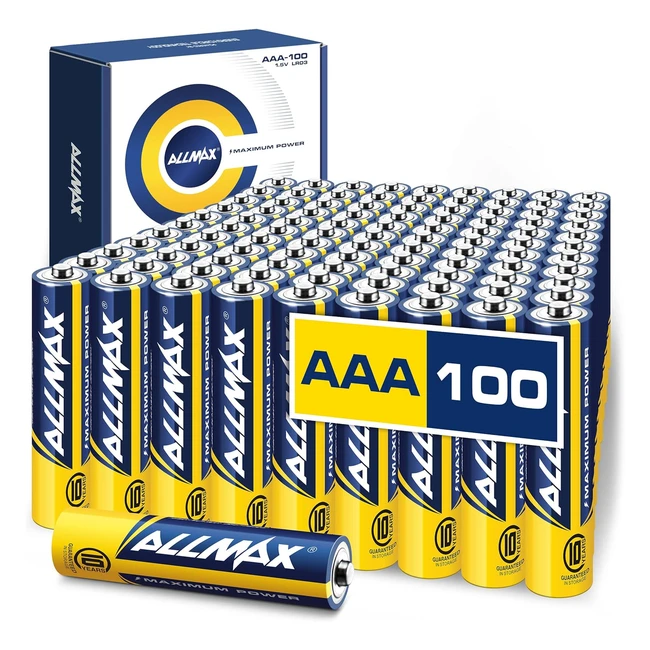 Allmax AAA Maximum Power Alkaline Batteries 100 Count - Ultra Longlasting 10-Year Shelf Life Leakproof Design 1.5V