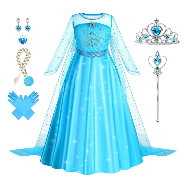 Disfraz Princesa Elsa Niña Vestido Accesorios Tiara Traje Nieve