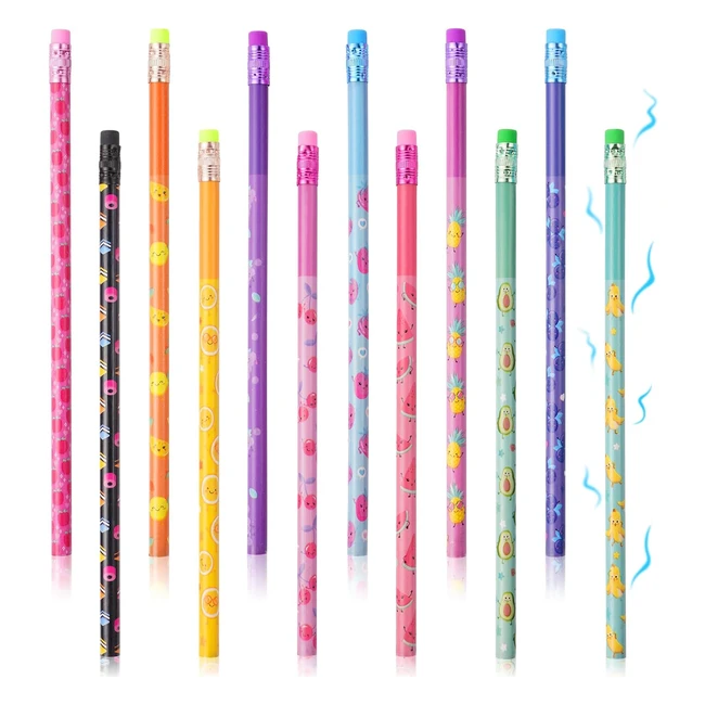 Vicloon Scented Pencils 12pcs | Wood Pencils | Fruity Elements | School Stationery