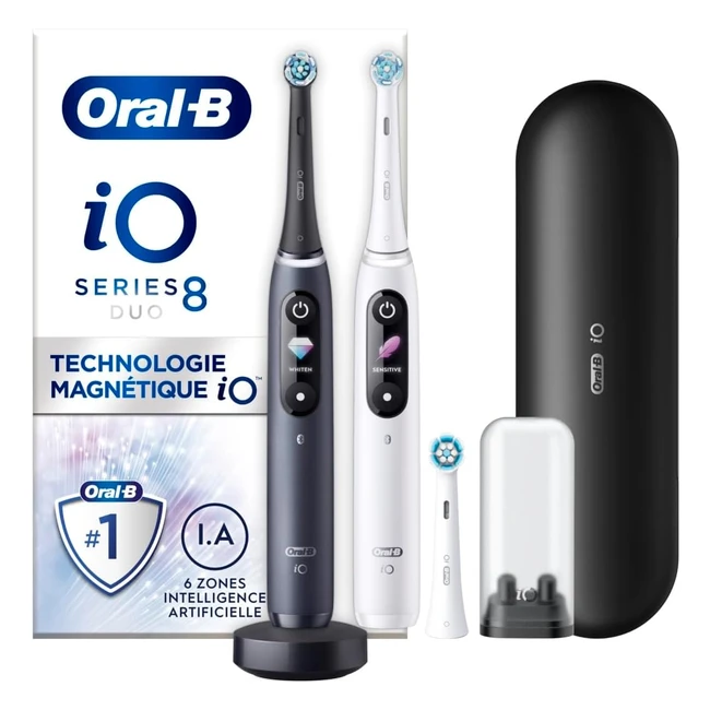 OralB IO 8 Brosses Dents Électriques Rechargeables Blanc et Noir Bluetooth Technologie Magnétique