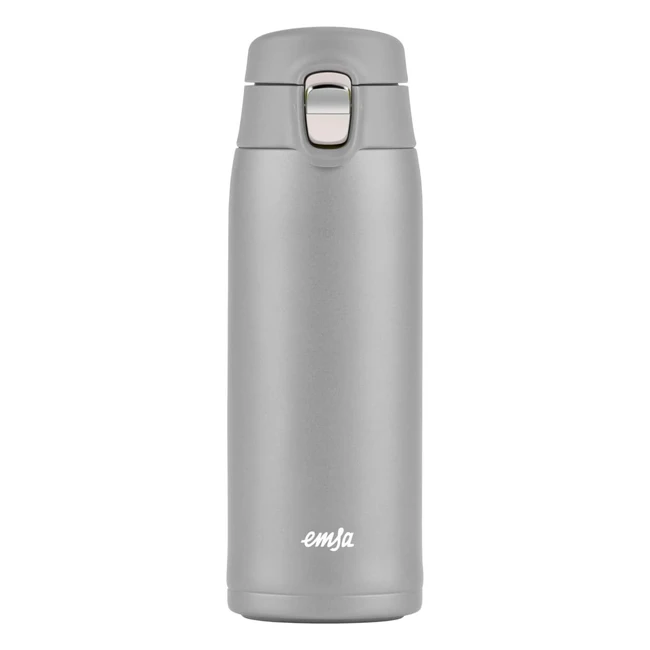 Emsa N21510 Travel Mug Light Thermobecher aus Edelstahl 0,4 Liter 8 Stunden heiß 16 Stunden kalt BPA-frei 100% auslaufsicher spülmaschinenfest faltbares Verschlusssystem grau
