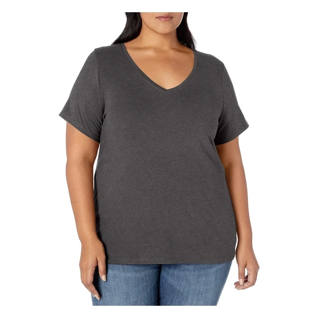 Amazon Essentials Damen Kurzarm V-Ausschnitt T-Shirt in Übergröße - Charcoal Mottled 4XL