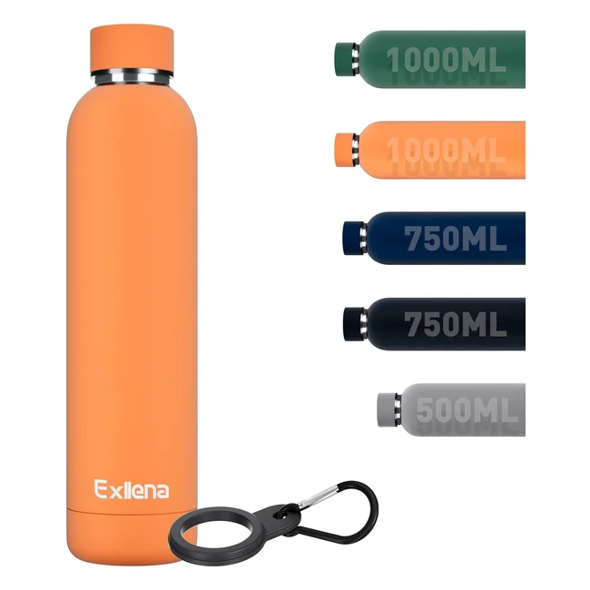 Exllena Metal Water Bottles with Bottle Buckle | Double Wall Vacuum Insulated | 12 Hrs Hot/24 Hrs Cold | 750ml Stainless Steel | BPA Free