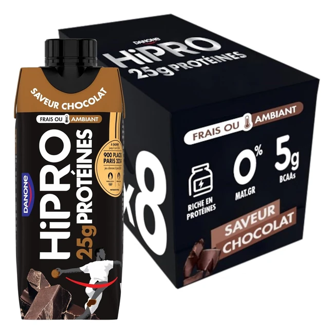 Hipro Boisson Protéinée Goût Chocolat 330ml Lot de 8x330ml - 25g Protéines, 5g BCAA