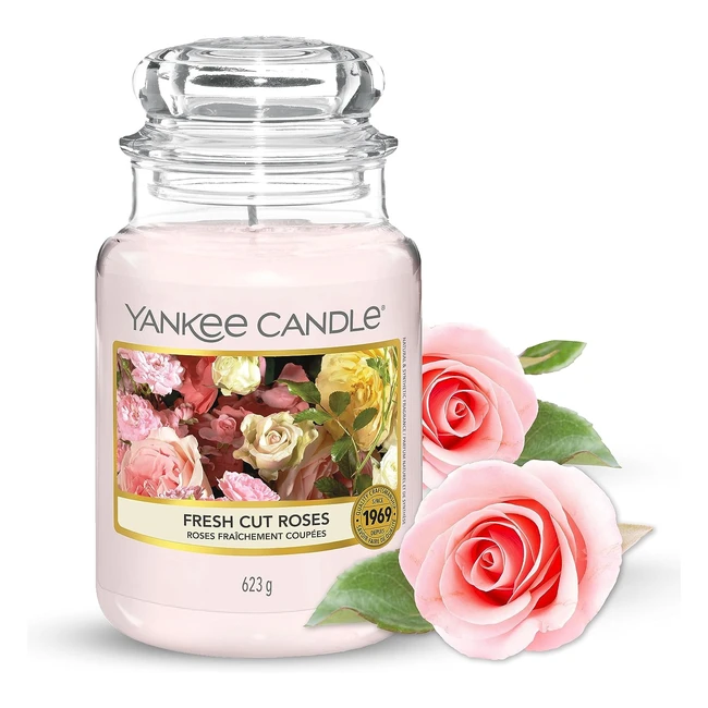Yankee Candle Fresh Cut Roses Large Jar Candle - Long Burning - Up to 150 Hours