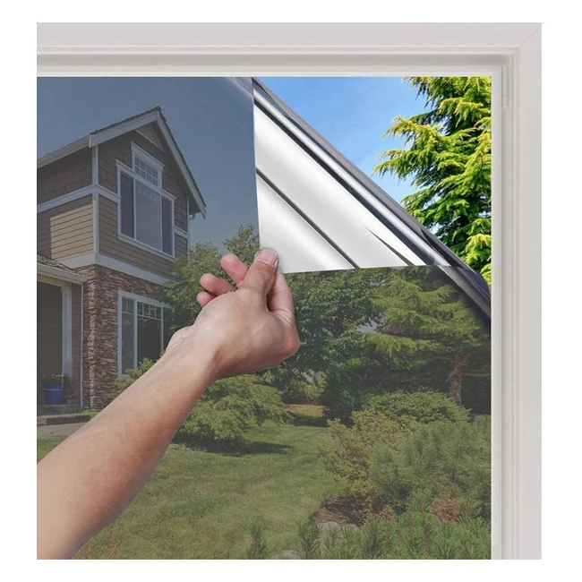 rabbitgoo One Way Window Film Privacy Reflective Anti Glare Heat Reducing UV Blocker Silver 90x200cm