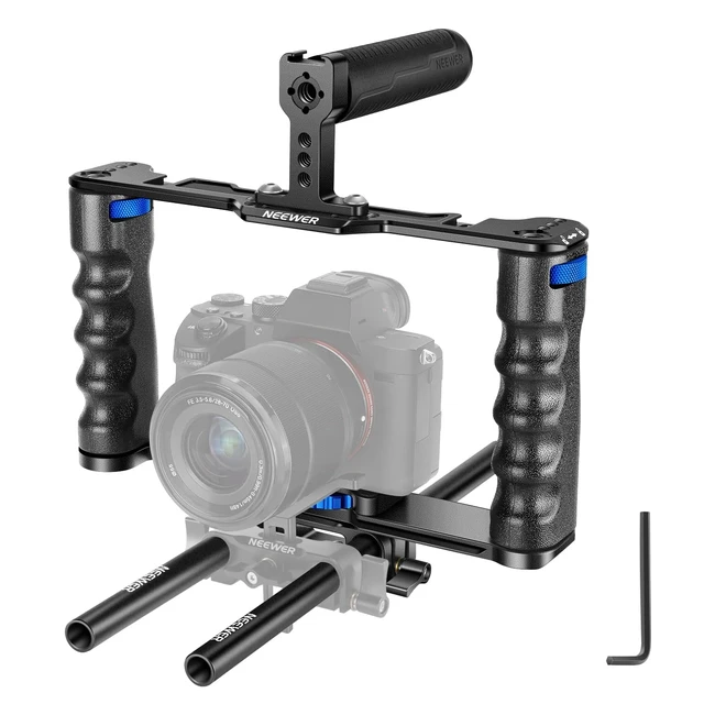 Neewer Kit Montaggio Videocamera Lega Alluminio Maniglie 15mm Sony A7S II Canon EOS R5 R6 DSLR Mirrorless Nero Blu