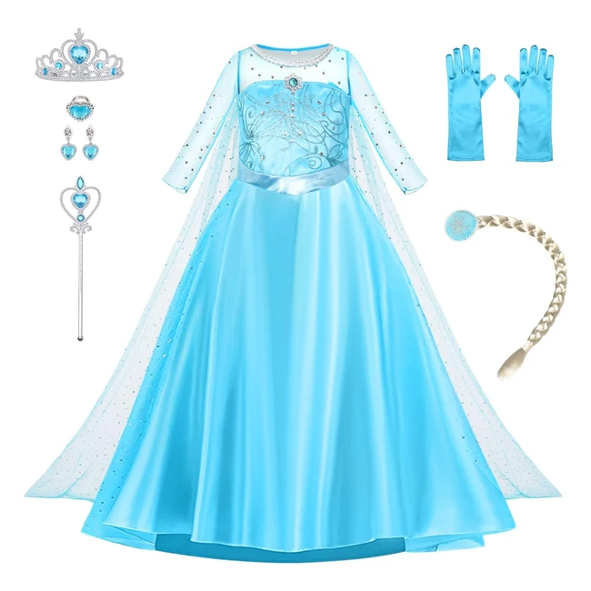 Disfraz Elsa Niña Princesa 5pcs - Varita y Corona - Halloween Carnaval Fiesta