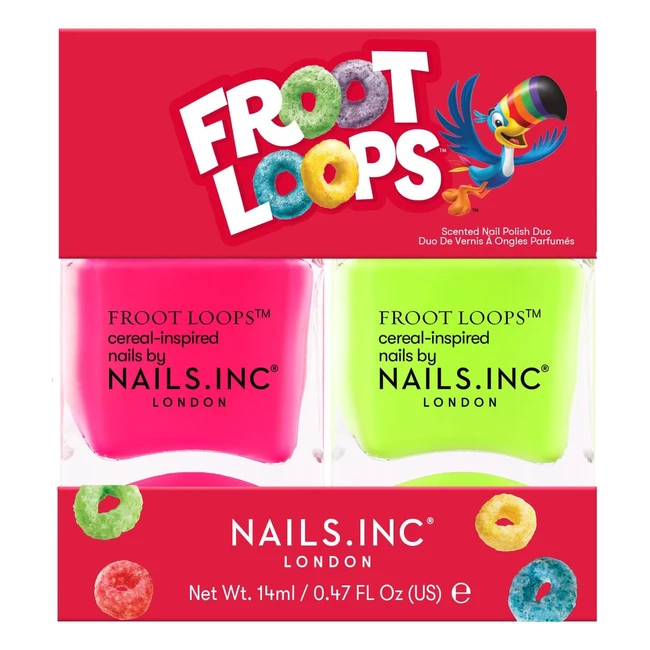 NailsInc x Froot Loops Scented Nail Polish Duo - Longwear Formula, Vegan & Cruelty-Free