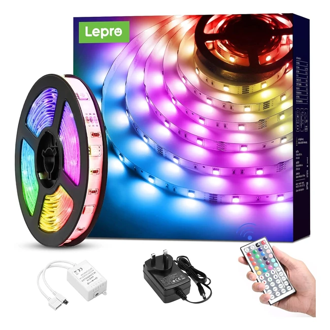 Lepro RGB LED Strip Light 5m Dimmable - 150 Bright 5050 LEDs - Remote Control - Colour Changing Room Lights - Plug In - Bedroom Living Room TV Kitchen Kids Room
