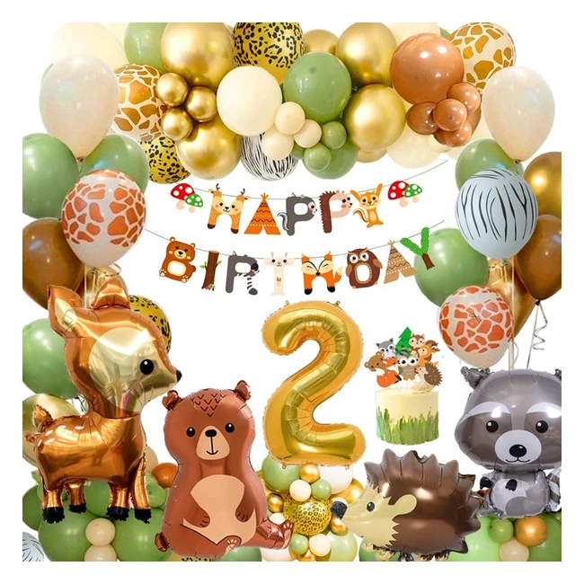 Palloncini Compleanno 2 Anno Fubabco - Kit Decorazioni Bimbo - Safari Giungla - Materiale Ecocompatibile