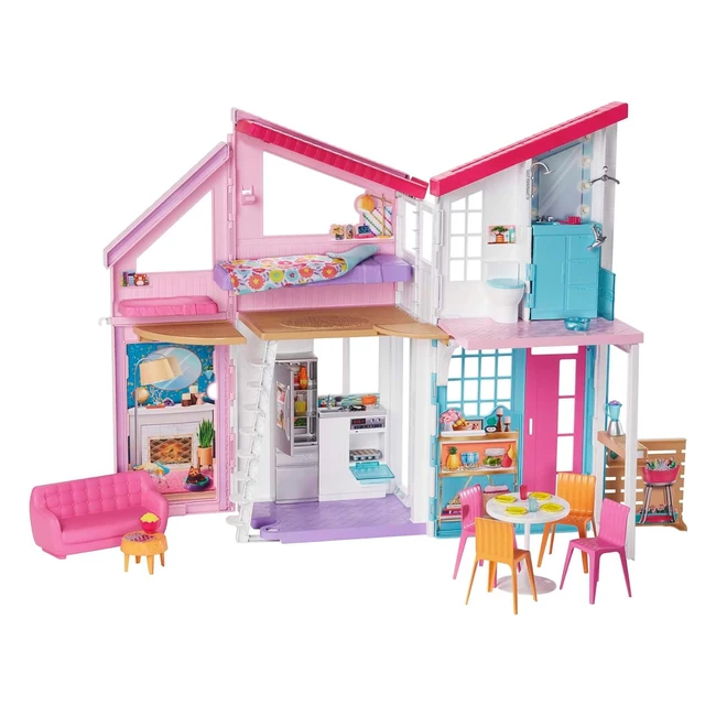 Barbie Malibu House 2-Storey with 6 Rooms 2-in-1 Transformations & 25 Doll Accessories FXG57