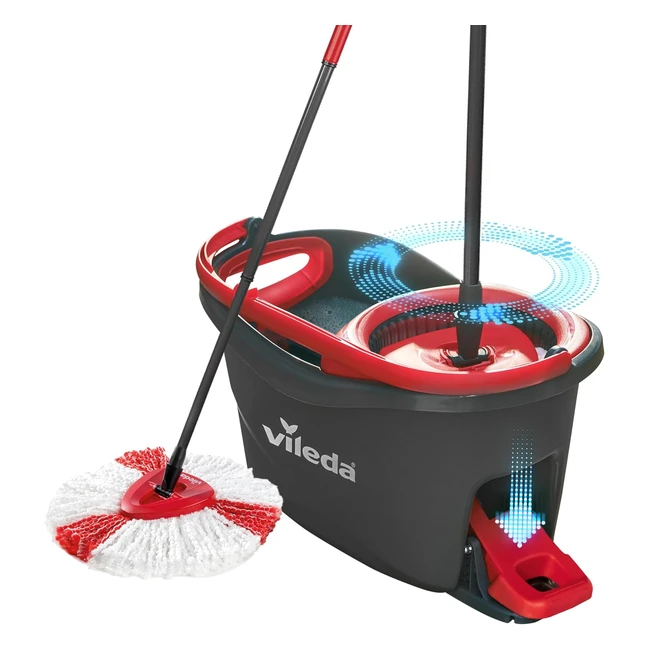 Vileda Turbo Microfibre Mop and Bucket Set - Spin Mop for Cleaning Floors - Set of 1x Mop and 1x Bucket - Red White - Eco Packaging