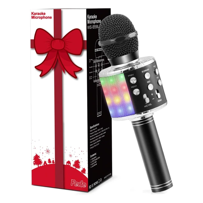 Microphone Karaok Sans Fil Bluetooth LED Multi Couleur Fede Micro Main Portable Hautparleur Enfants/Adultes