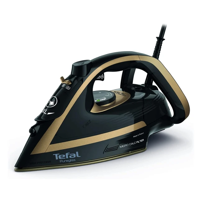 Tefal Puregliss Steam Iron 3000W - 50g/min Steam - 280g/min Boost - AntiStain Protection - Exceptional Glide - AutoOff - Black/Copper FV8064