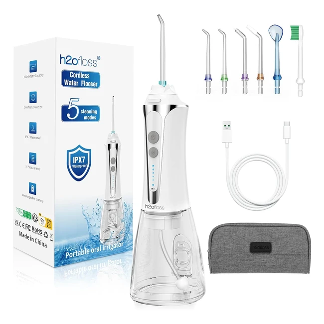 h2ofloss Water Flosser Cordless IPX7 Waterproof Oral Irrigator - 5 Modes USB Recharged Dental Flosser